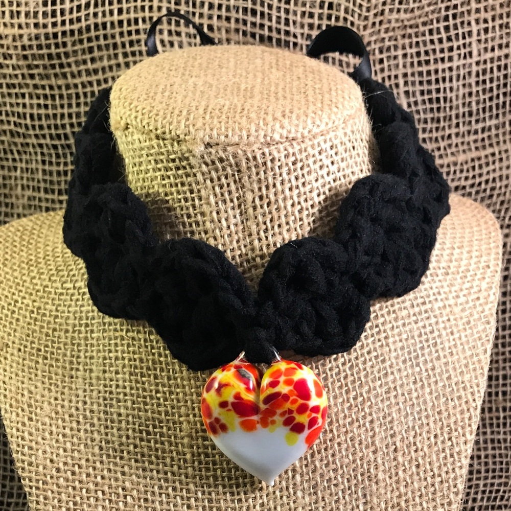 Murano Heart - Crochet Black Chocker